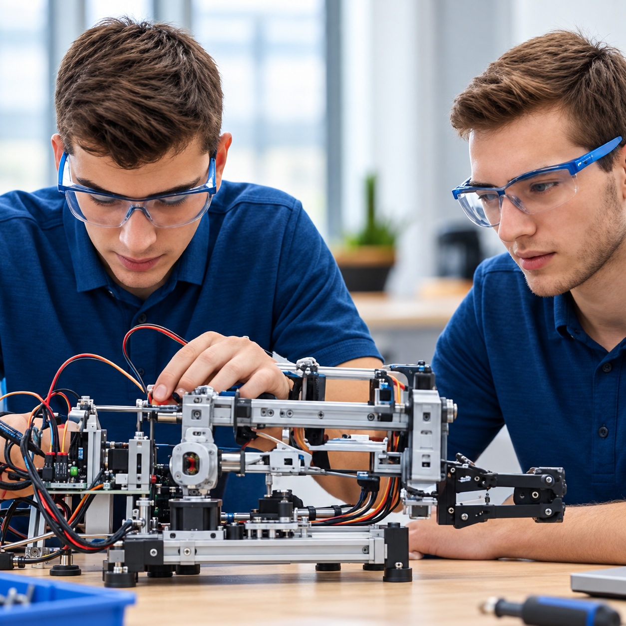 Studenti impegnati in un'attività tecnologica e robotica